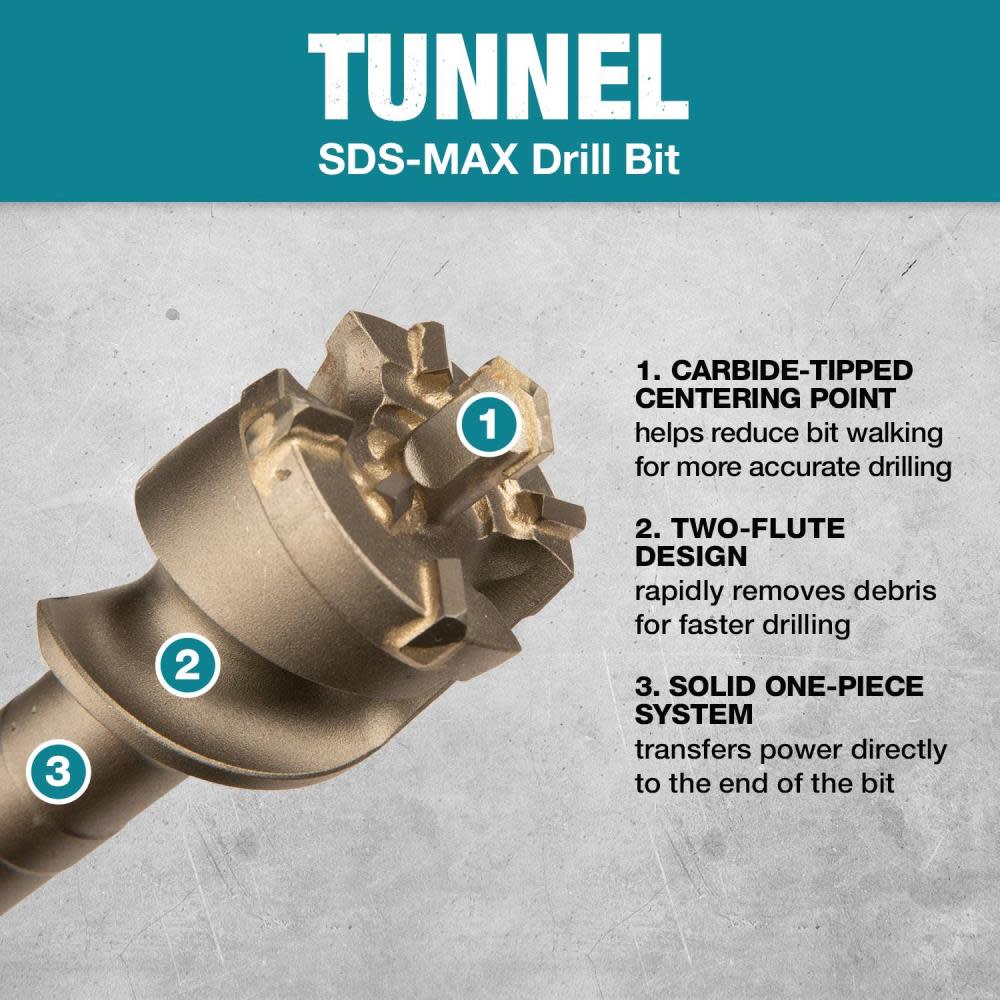 Makita 2 1/2″ x 24″ SDS MAX Tunnel Bit - Ascmtools