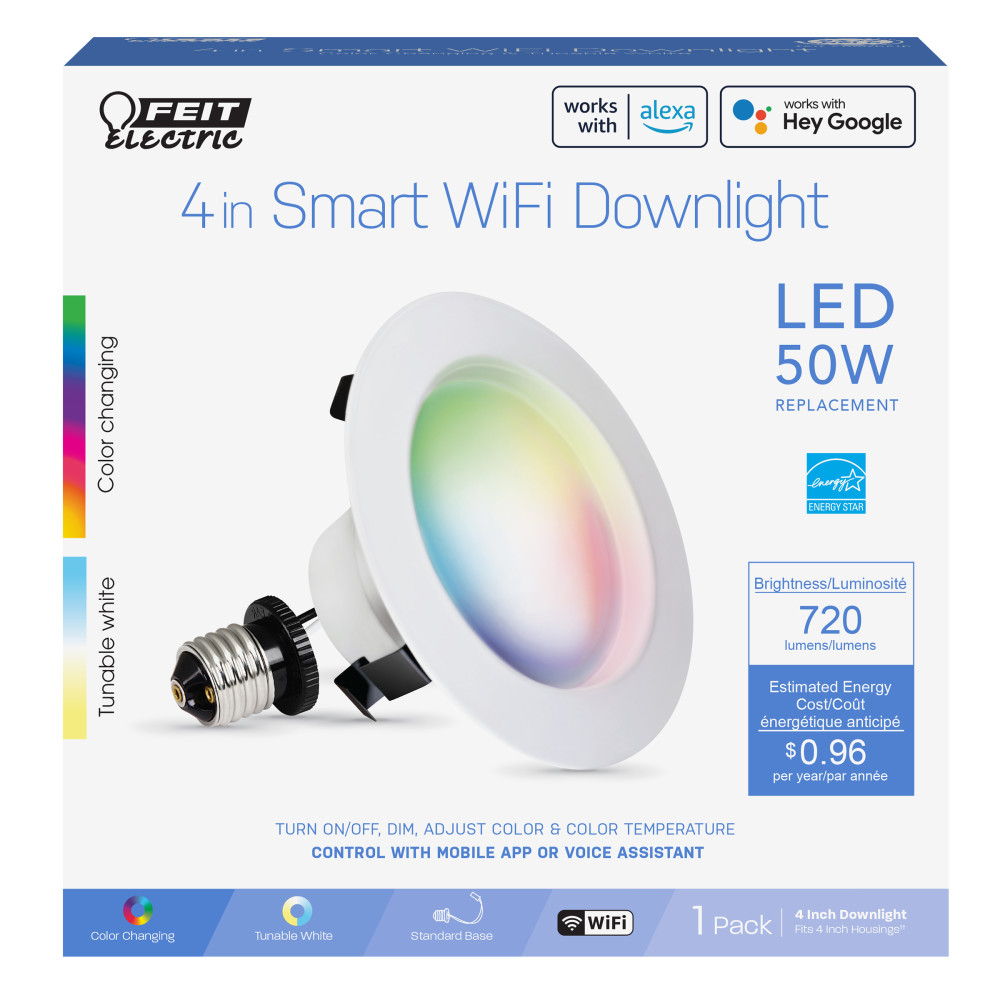 Feit Electric 4″ 8W RGBW LED Smart WiFi Recessed Downlight - Ascmtools