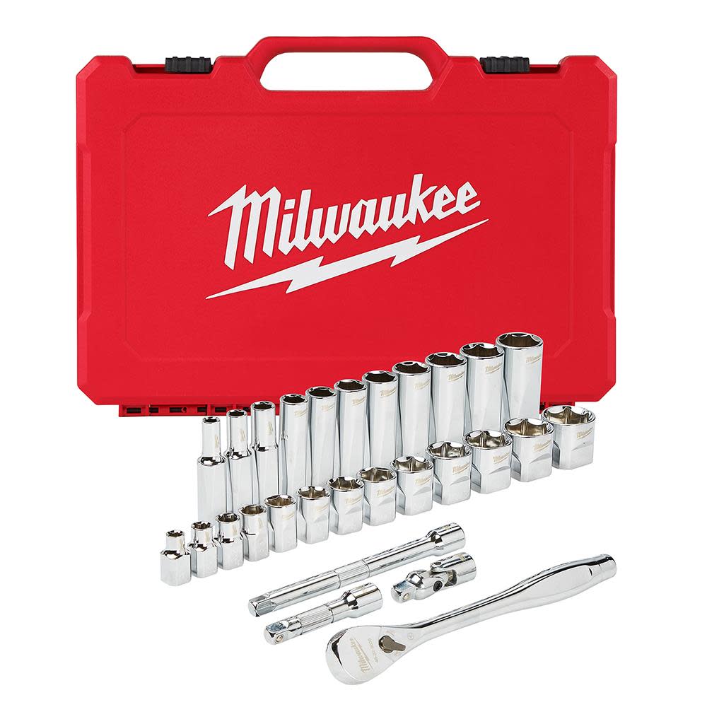 Milwaukee 3/8 in. Drive 28 pc. Ratchet & Socket Set- SAE - Ascmtools