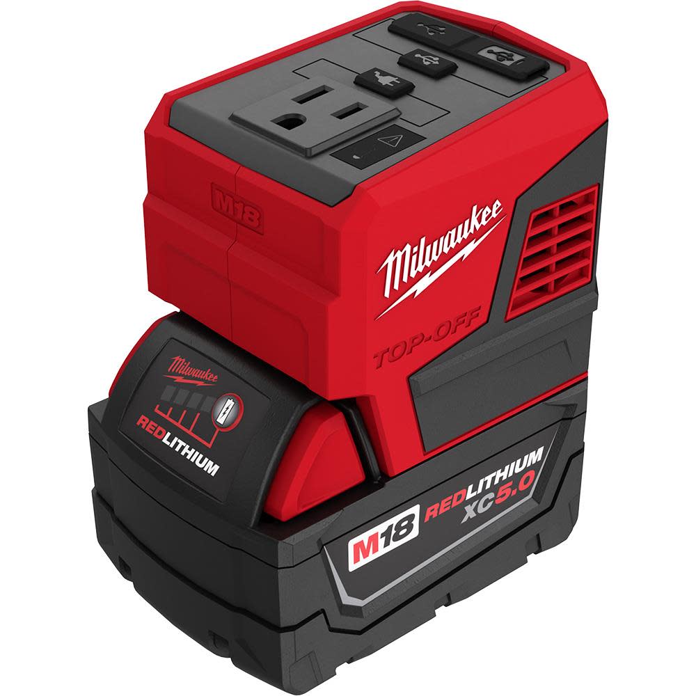 Milwaukee M18 TOP-OFF 175W Power Supply and M18 REDLITHIUM XC5.0 Battery Pack - Ascmtools