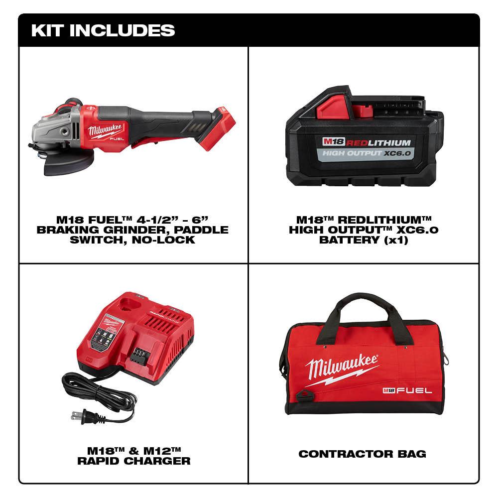Milwaukee M18 FUEL 4-1/2 in.-6 in. No Lock Braking Grinder with Paddle Switch Kit - Ascmtools