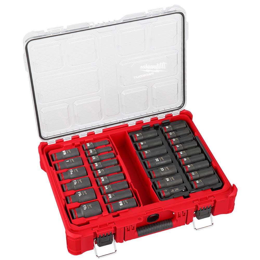Milwaukee SHOCKWAVE Impact Duty Socket 1/2 Dr SAE/MM PACKOUT Set 31pc - Ascmtools