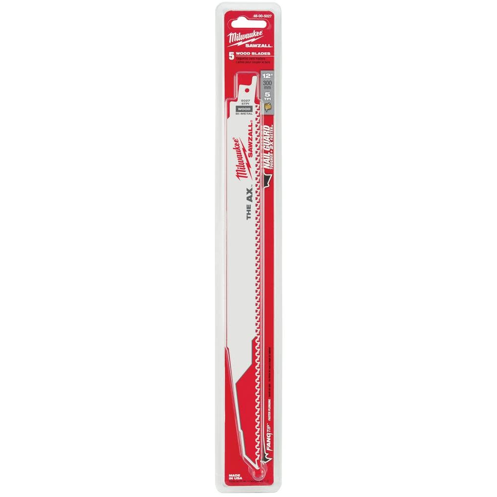 Milwaukee 12 in. 5 TPI The Ax SAWZALL Blade 5PK - Ascmtools