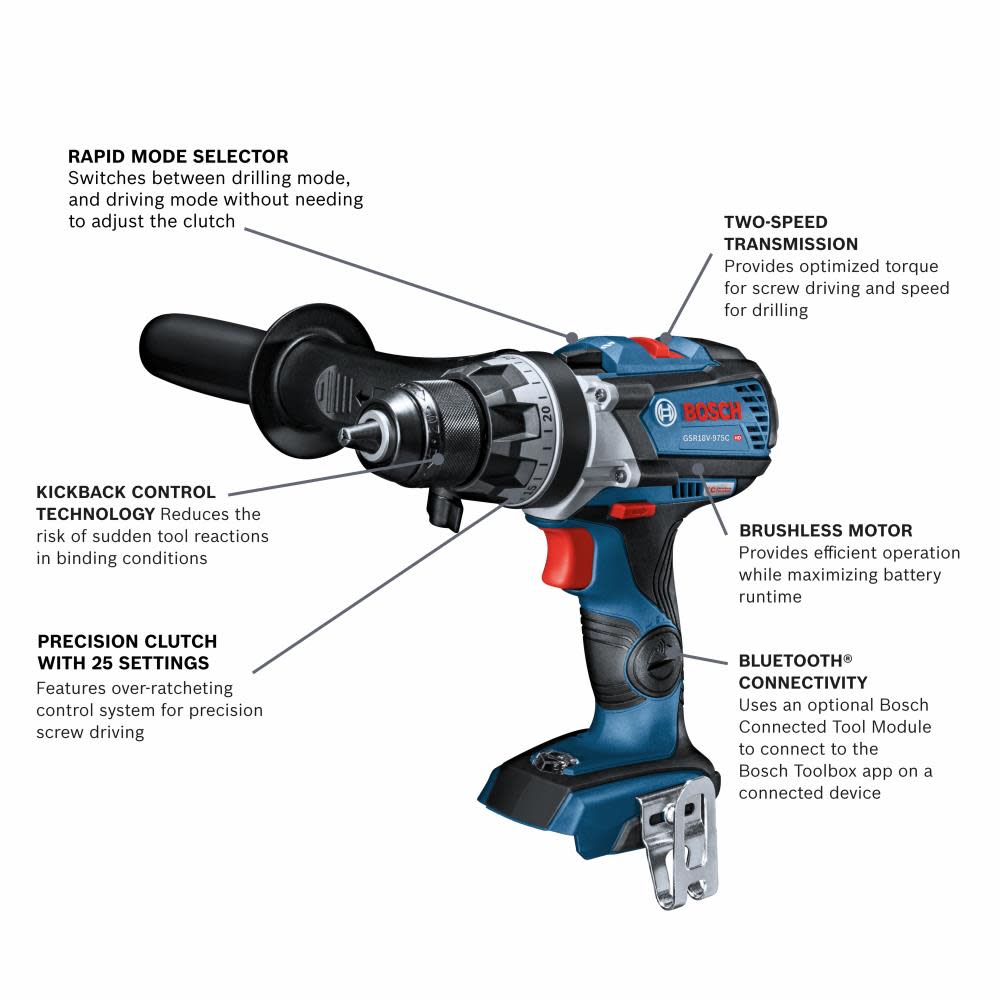 Bosch 18V 1/2″ Drill/Driver Brushless Connected Ready Bare Tool - Ascmtools