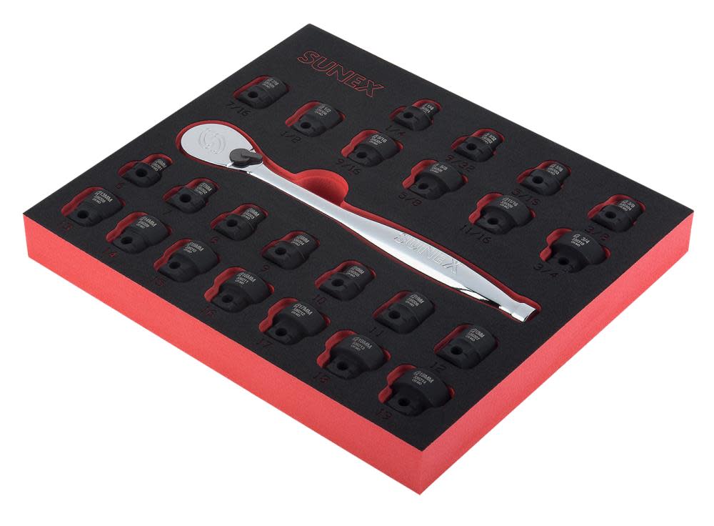 Sunex 25 Pc 3/8 In. Drive Metric & SAE Low Profile Impact Socket Set - Ascmtools