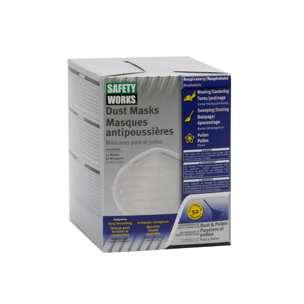 Protective Industrial Products Safety Works Non Toxic Dust Mask White 50pk - Ascmtools