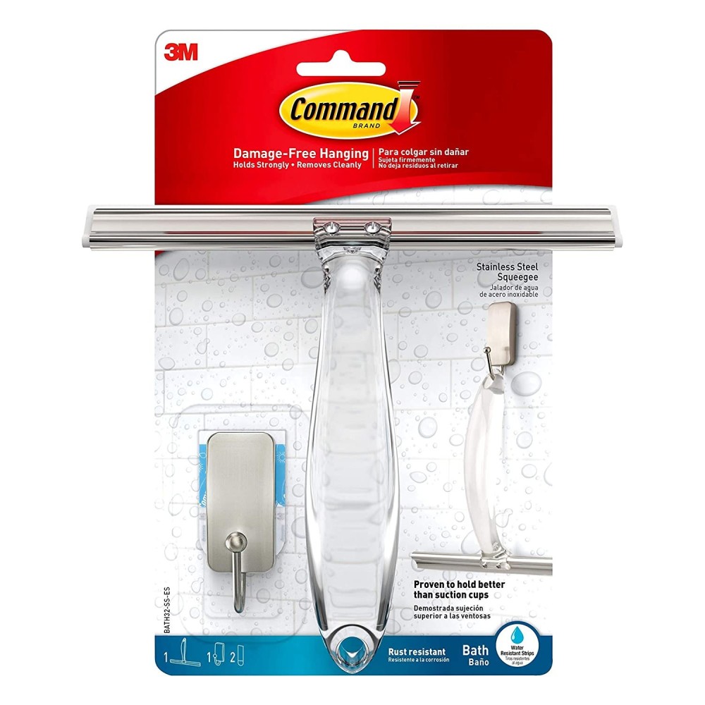 3M Command Metal Bath Squeegee & Satin Nickel Hook - Ascmtools