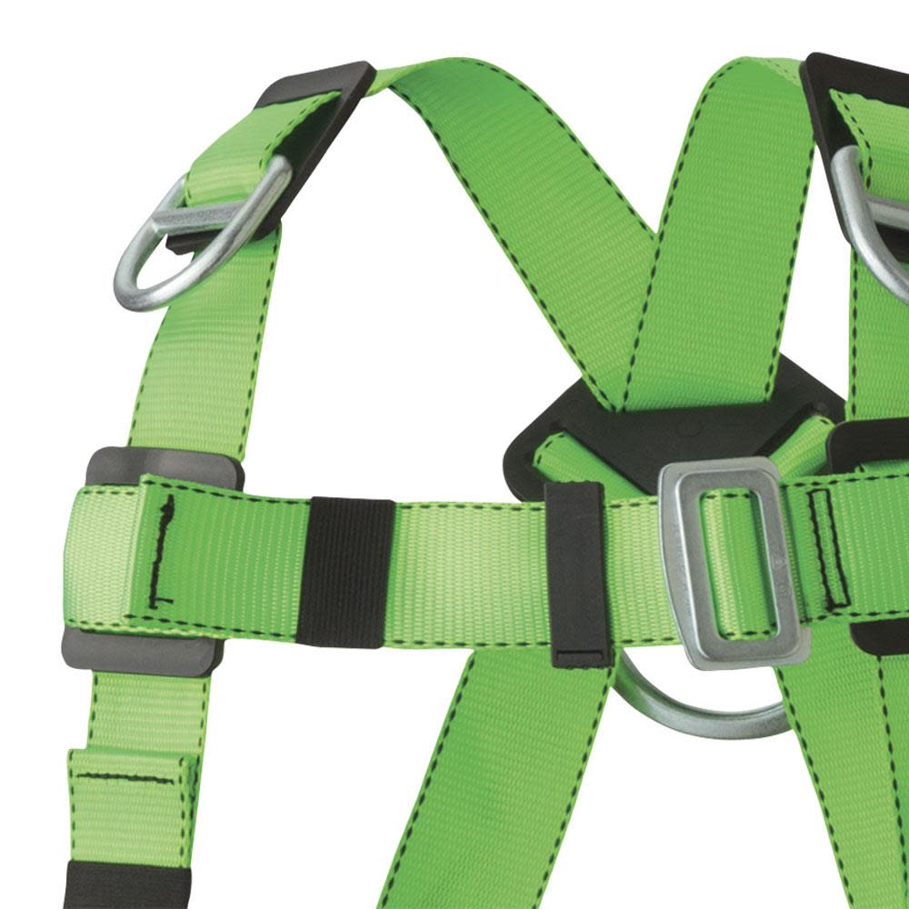 Peakworks Full Body Safety Harness 5-Point Adjustment with Fall Indicator Back and Shoulder D-Rings Pass Thru Leg Buckles Hi-Vis Green/Black Universal Fit - Ascmtools