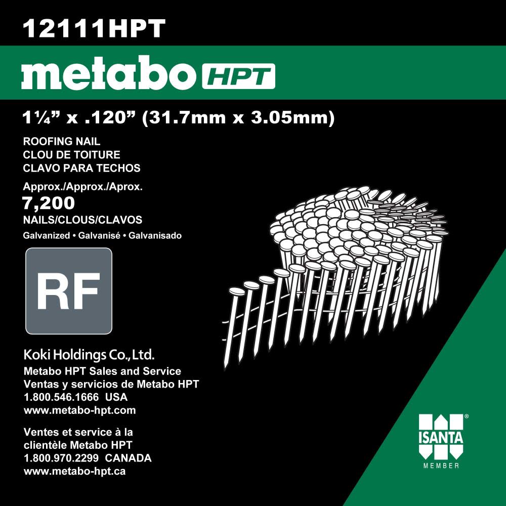 Metabo HPT 1-1/4 Inch Pneumatic Roofing Nails 7200 Count | 12111HPT - Ascmtools