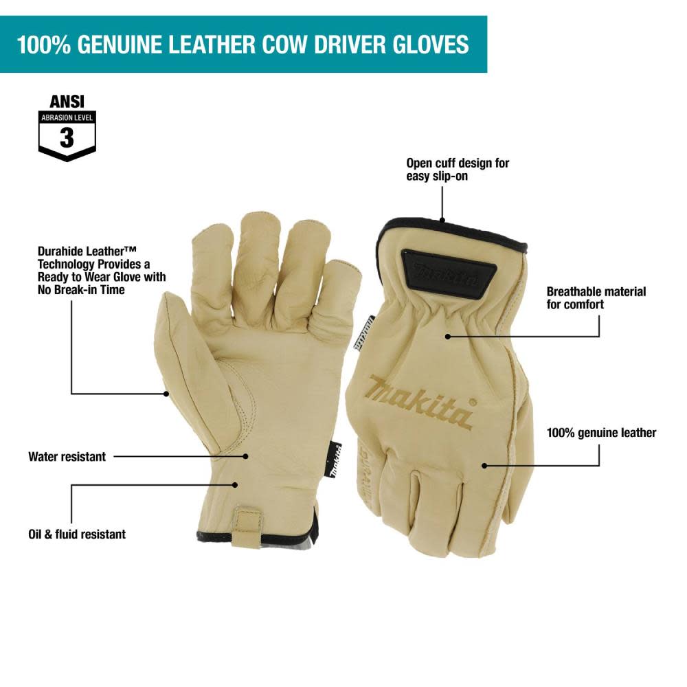 Makita Driver Gloves Genuine Leather Cow Medium - Ascmtools