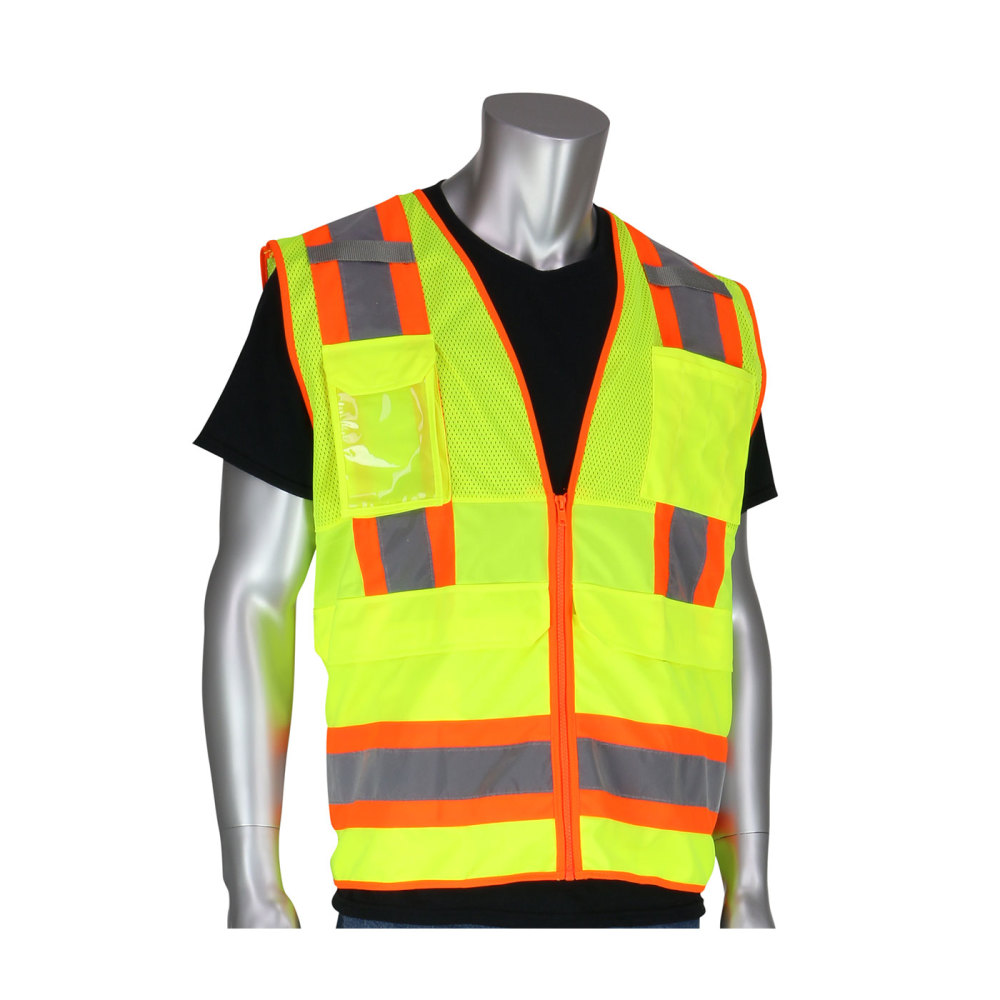Protective Industrial Products Surveyors Tech Vest Hi-Vis Yellow Two-Tone Ten Pocket 3X - Ascmtools