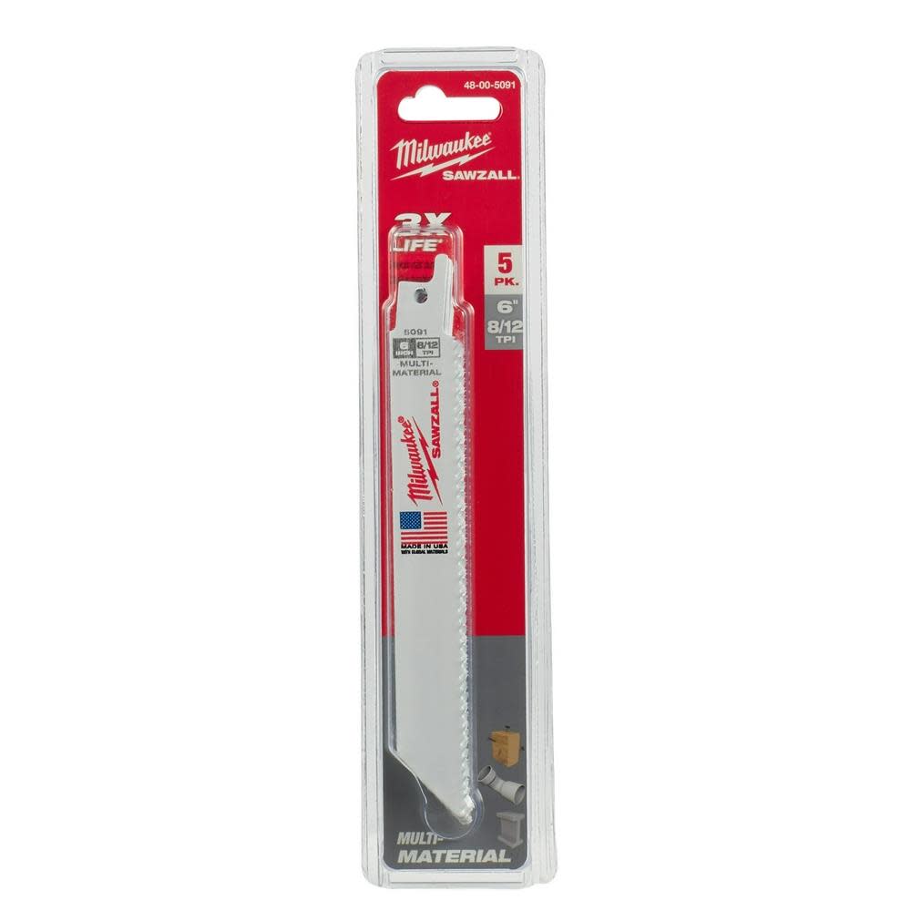 Milwaukee 6″ x 3/4″ x .050″ 8/12T Bi-Metal Recip Saw Blade - Ascmtools
