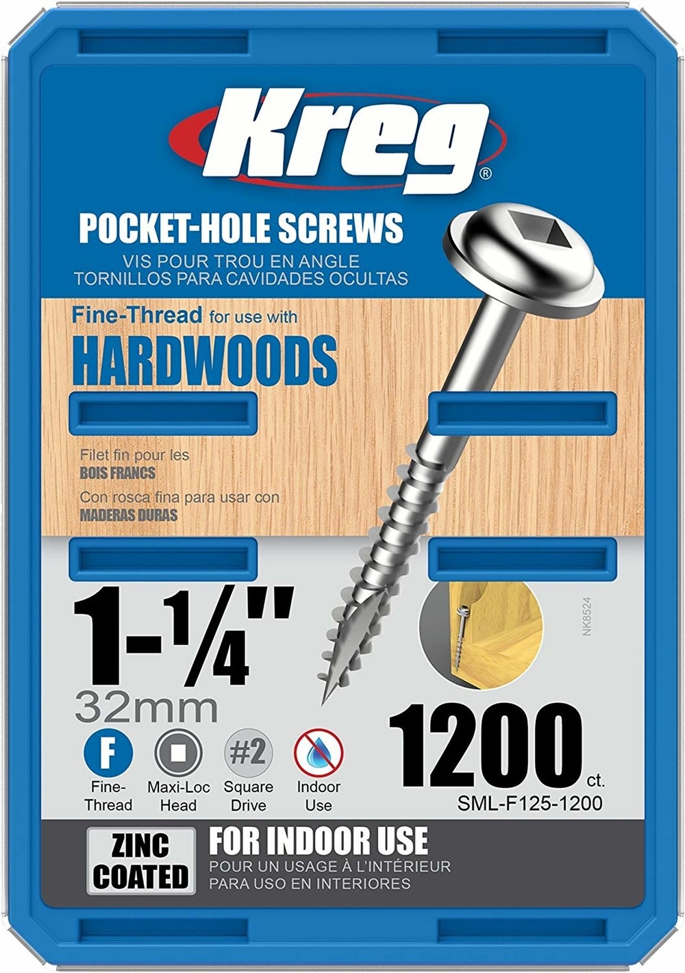 Kreg 1-1/4″ #7 Fine WH Zinc Pocket Screw – 1200ct - Ascmtools