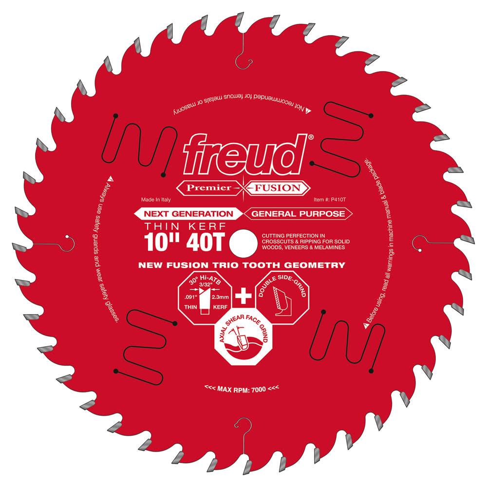 Freud 10 In. x 40T Thin Kerf Next Generation Premier Fusion Crosscut Blade - Ascmtools
