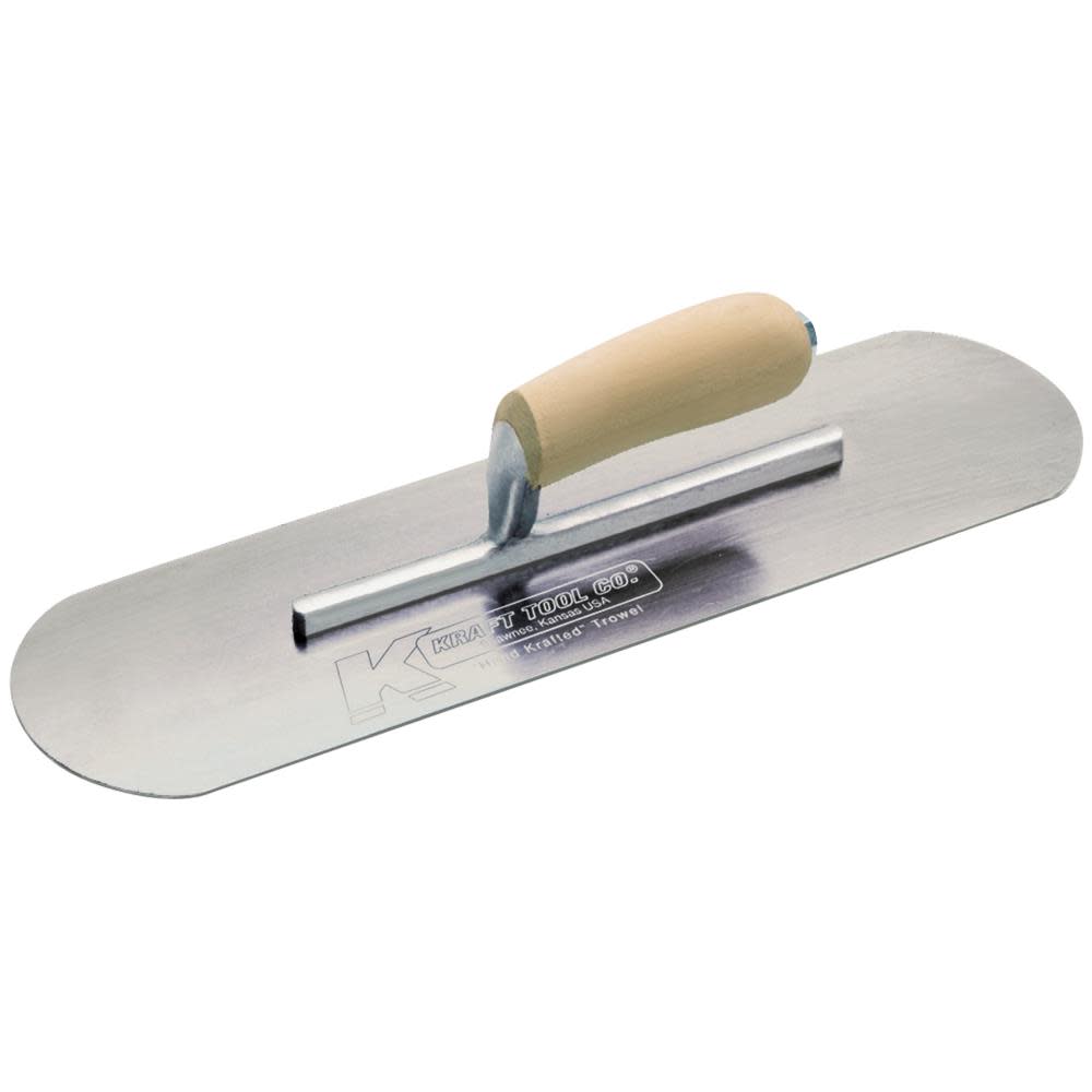 Kraft Tool Co 10 In. x 3 In. Carbon Steel Pool Trowel with Wood Handle On a Short Shank - Ascmtools
