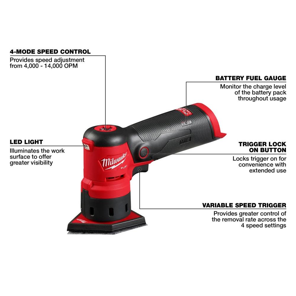 Milwaukee M12 FUEL Orbital Detail Sander Bare Tool - Ascmtools