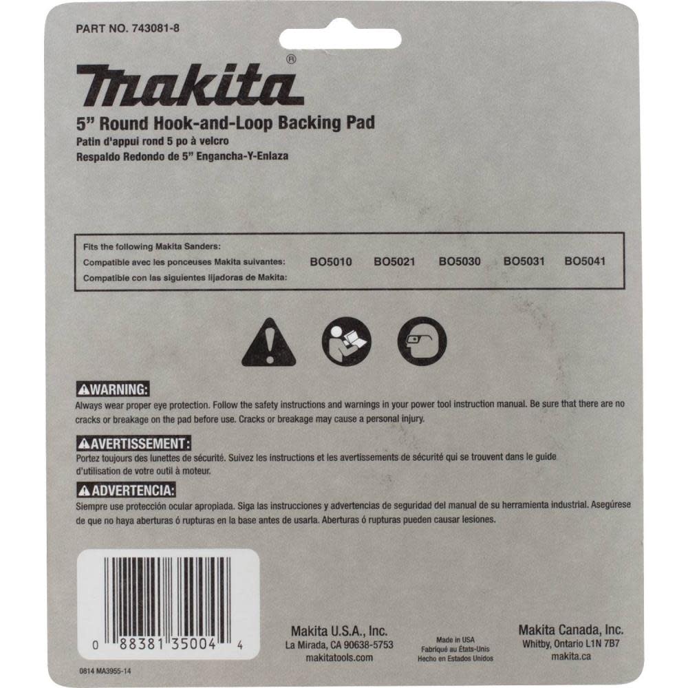 Makita 5″ Round Backing Pad Hook & Loop - Ascmtools