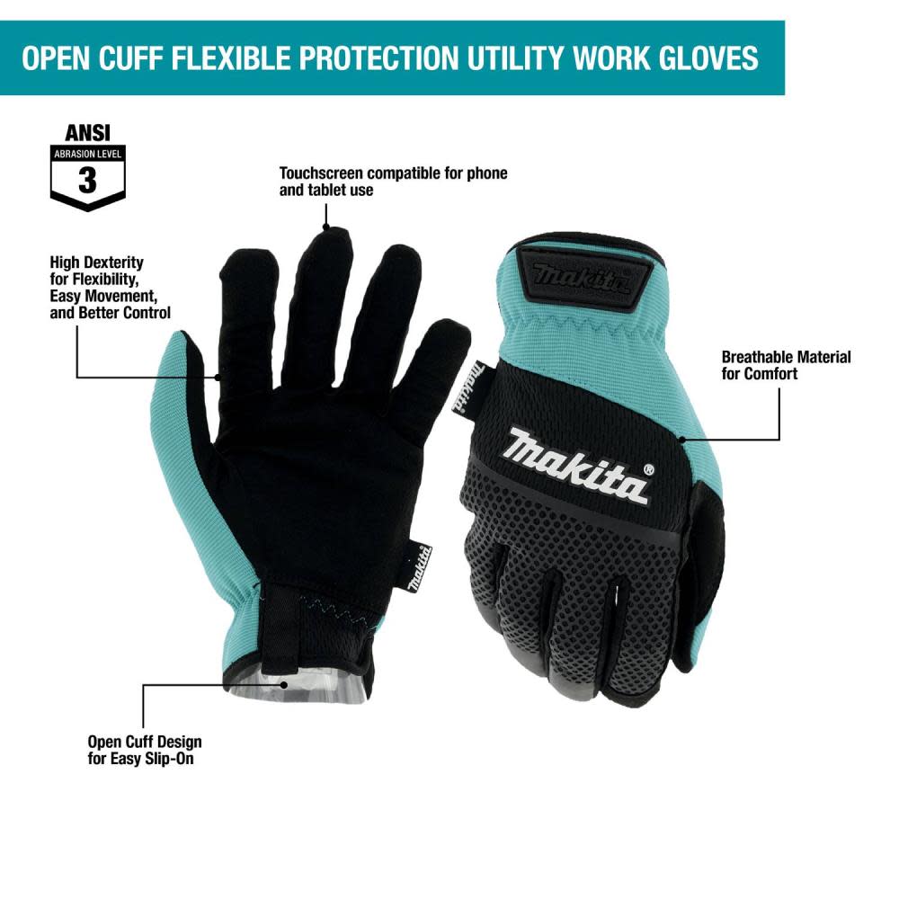 Makita Utility Work Gloves Open Cuff Flexible Protection Medium - Ascmtools