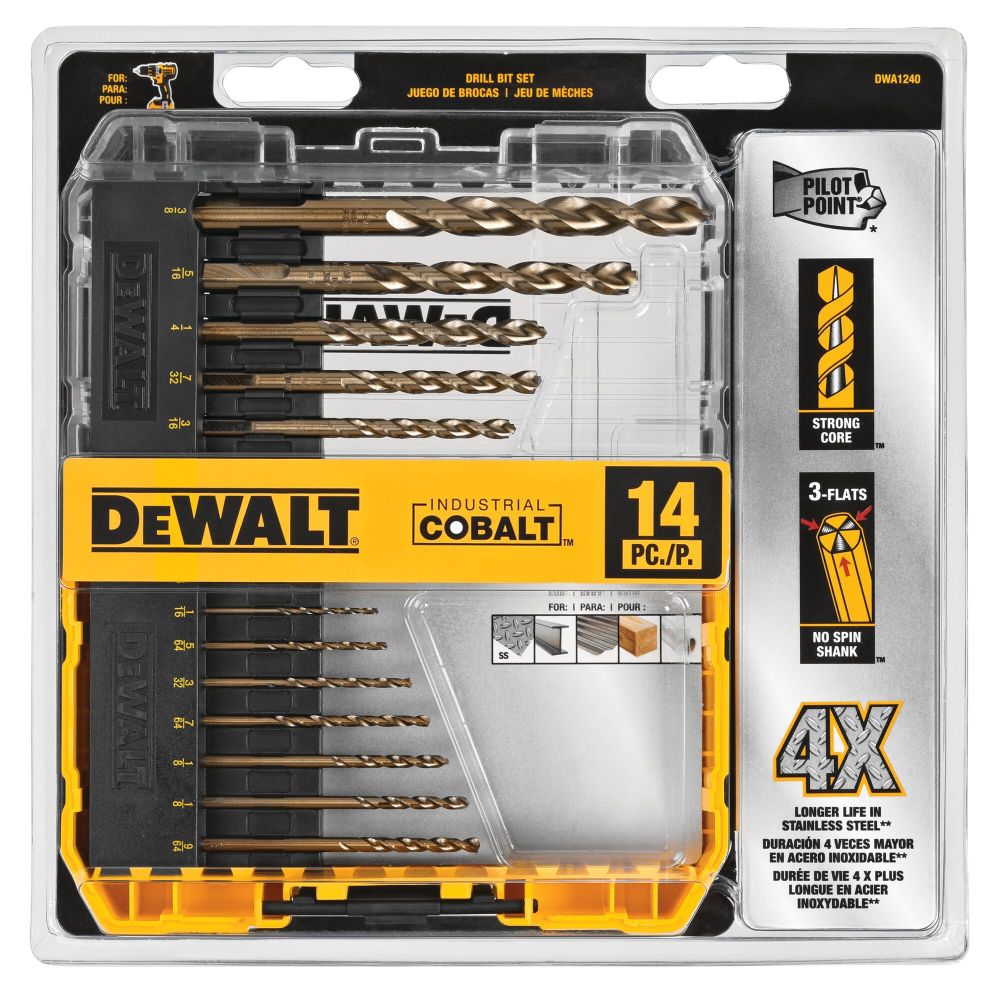 DEWALT Industrial Drill Bit Cobalt Alloy Steel Set with ToughCase+ System 14pc - Ascmtools