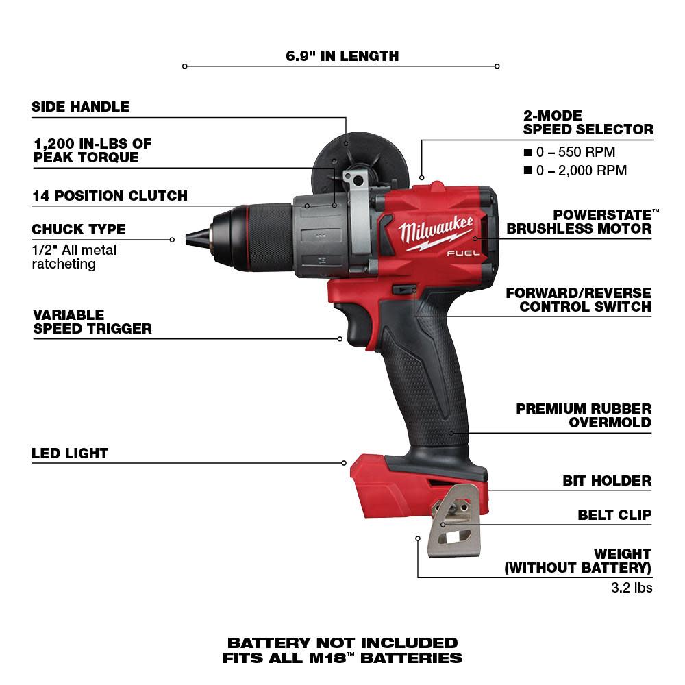 Milwaukee M18 FUEL 1/2″ Drill Driver Bare Tool Reconditioned - Ascmtools