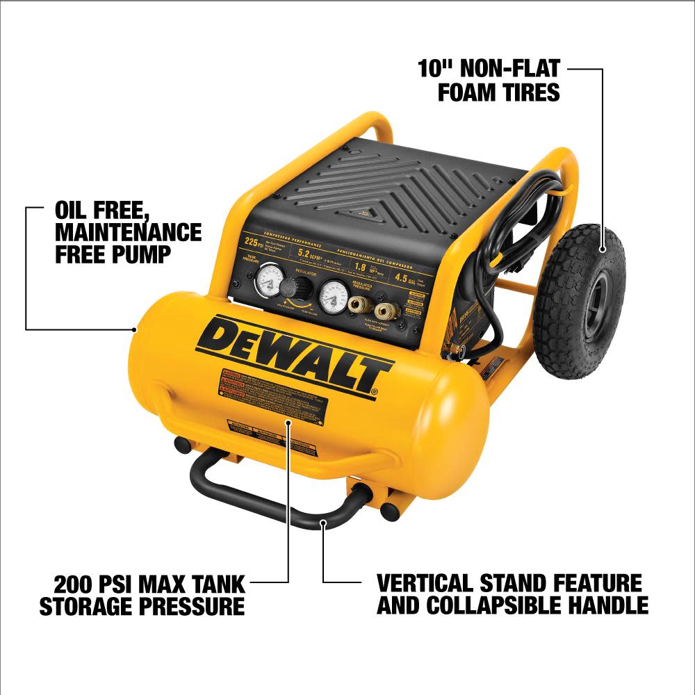 DEWALT HEAVY-DUTY 200PSI 4.5 GALLON ELECTRIC WHEELED COMPRESSOR (D55146) - Ascmtools