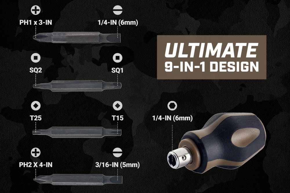 Spec Ops Multi Bit 9″ 1 Stubby Screwdriver - Ascmtools
