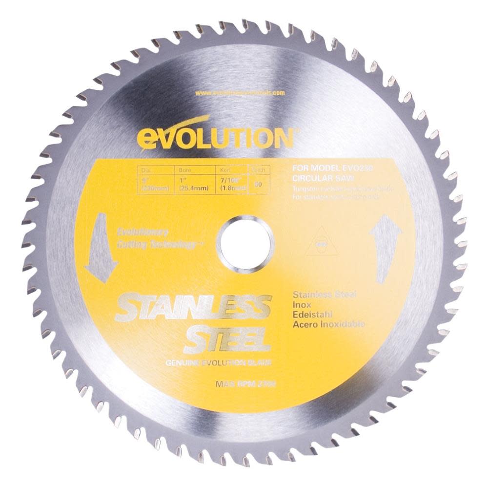Evolution Power Tools 9 in. 60 Tooth Stainless Steel Tungsten Carbide-Tipped Cutting Blade - Ascmtools
