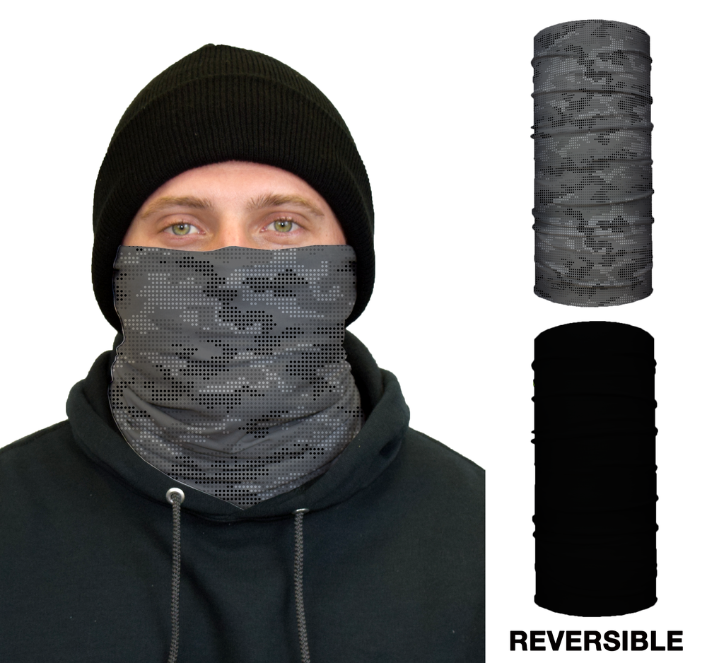 John Boy Thermal Face Guard Reversible Grey Camo and Black Pattern - Ascmtools