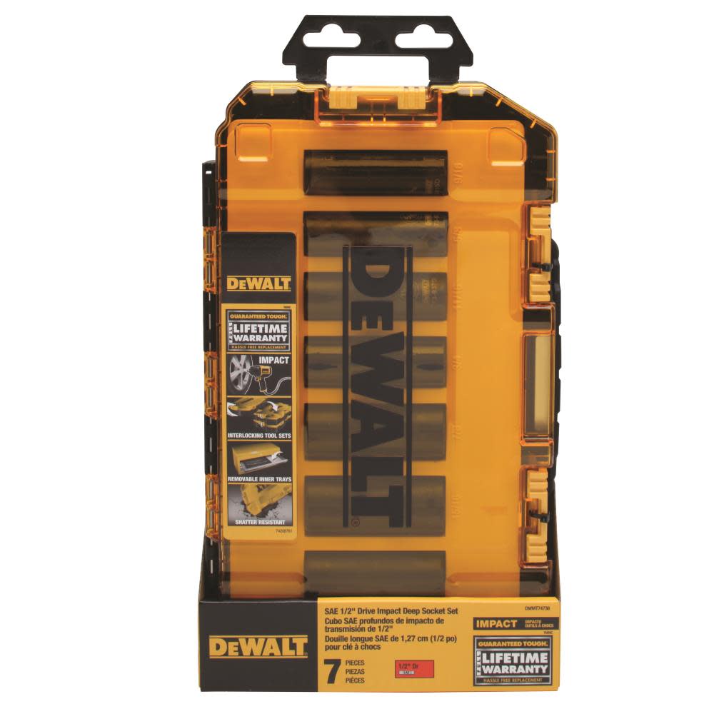 DEWALT Tough Box 7 pc. SAE 1/2 Drive Deep Impact Socket Set - Ascmtools