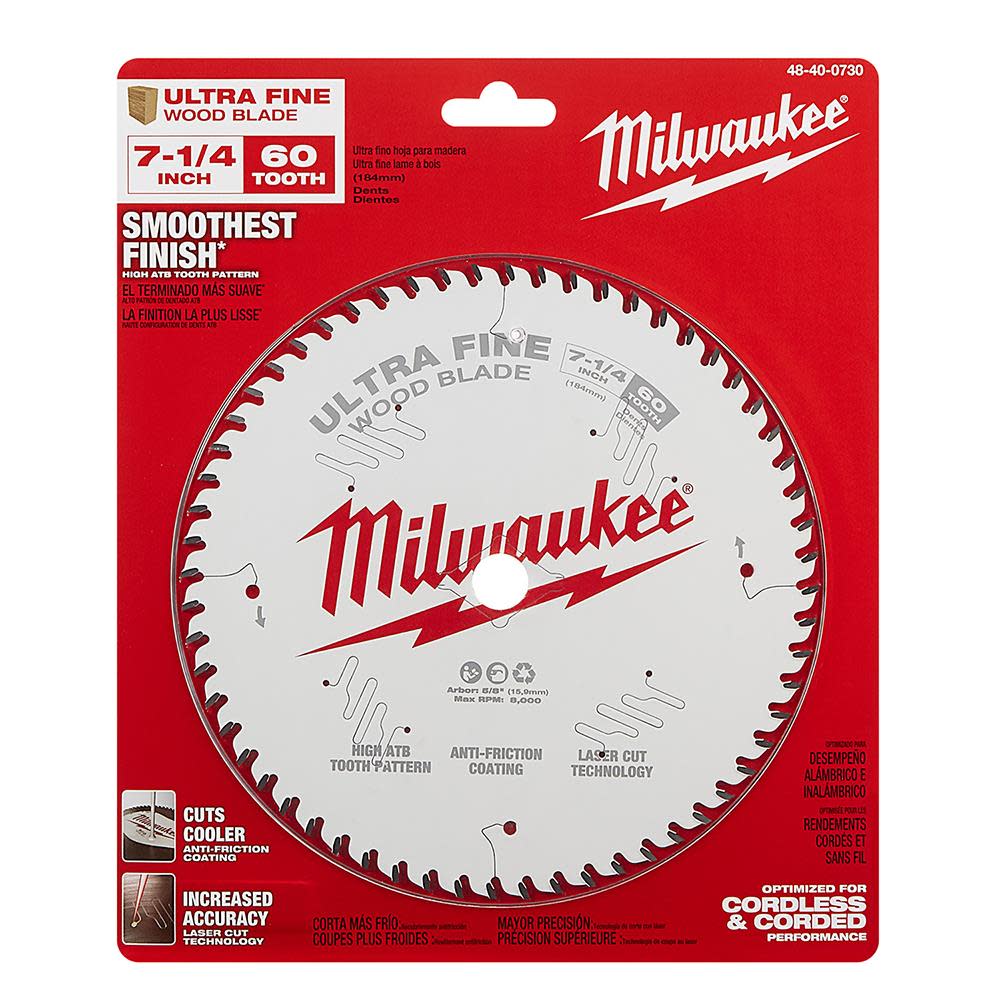 Milwaukee 7-1/4 in. 60T Ultra Fine Finish Circular Saw Blade - Ascmtools