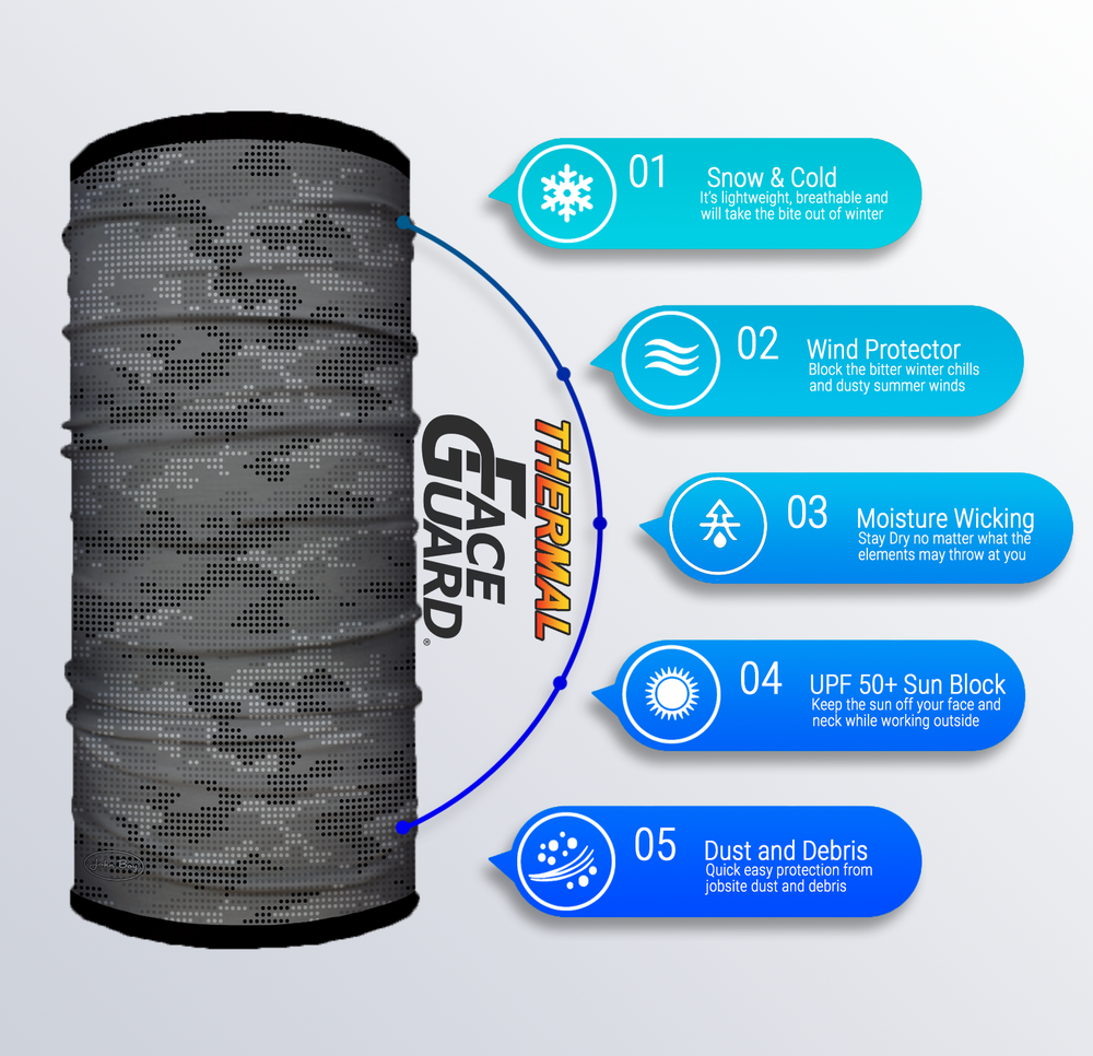 John Boy Thermal Face Guard Reversible Grey Camo and Black Pattern - Ascmtools