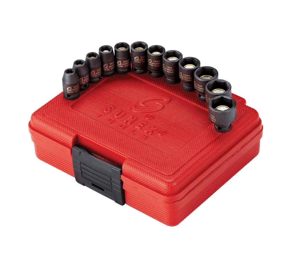 Sunex 12 pc. 1/4 In. Drive Magnetic Metric Impact Socket Set - Ascmtools