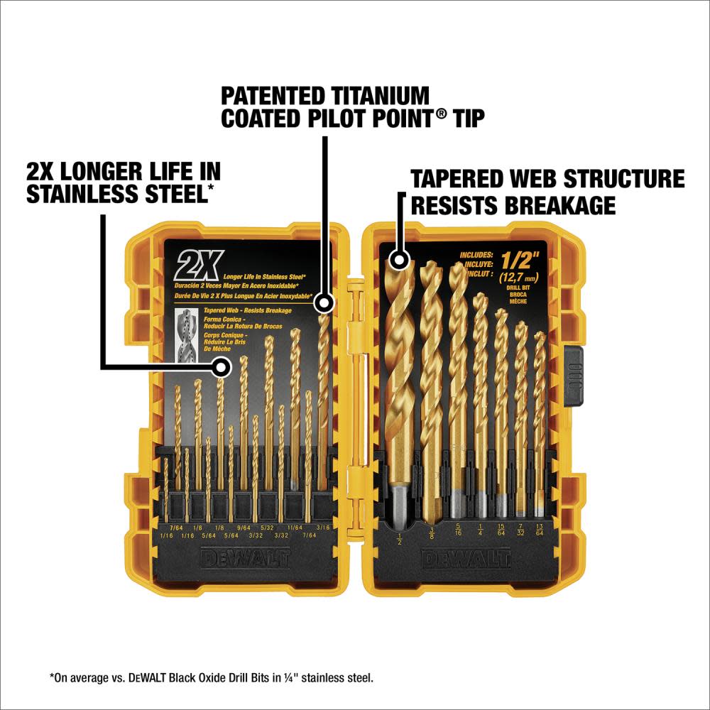 DEWALT 21-Piece Titanium Nitride Coating PP Drill Bit Set - Ascmtools