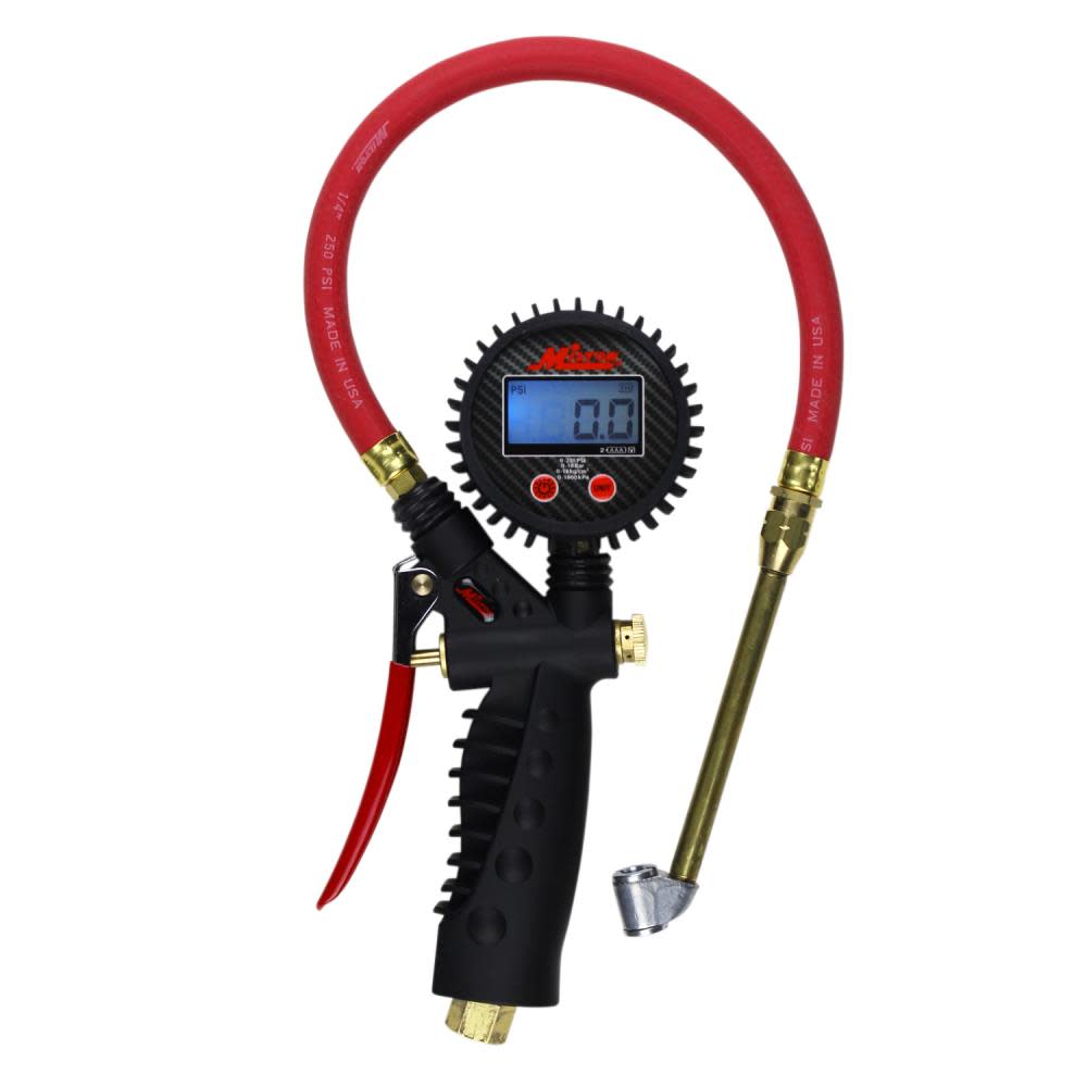 Milton S-576D Pro Digital Pistol Grip Inflator Gauge – Dual Head Chuck and 15″ Hose – 255 PSI - Ascmtools