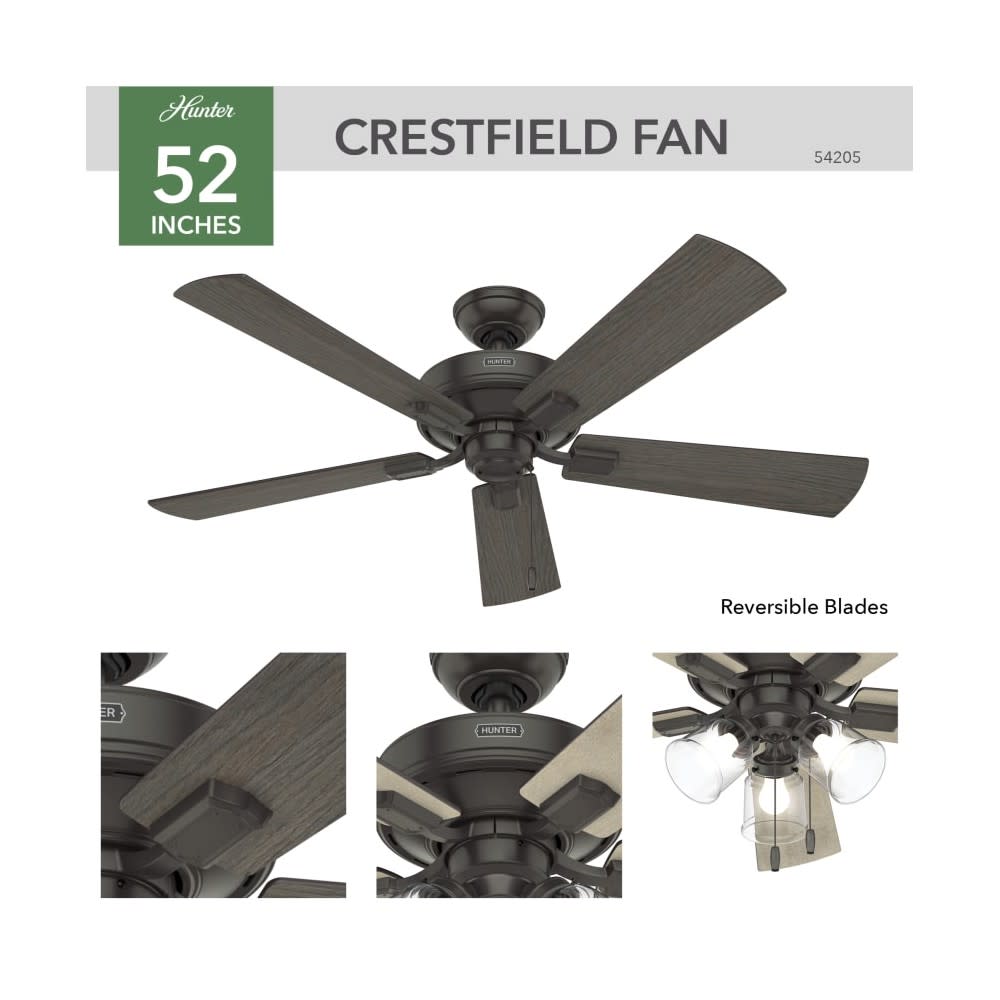 Hunter Fan Crestfield Ceiling Fan 52″ Bronze Bleached Grey Pine - Ascmtools