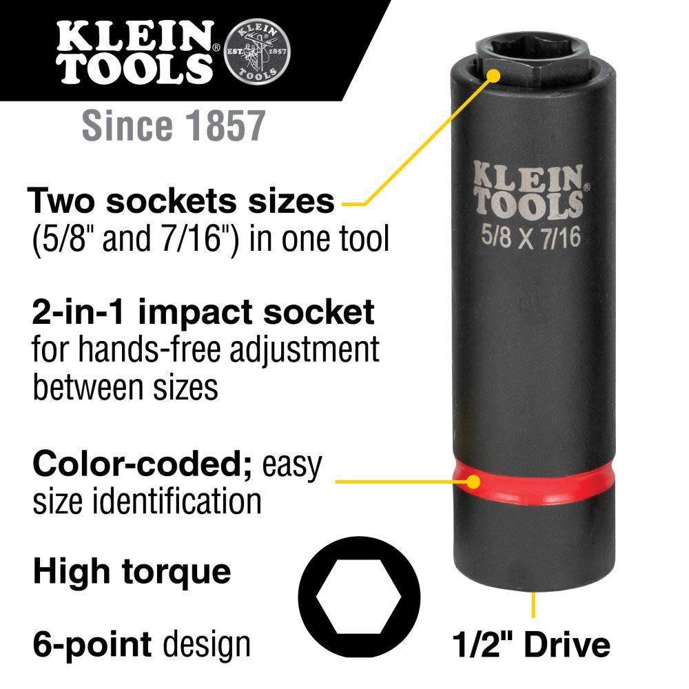 Klein Tools 2-in-1 Socket 5/8″ X 7/16″ 6 Pt - Ascmtools