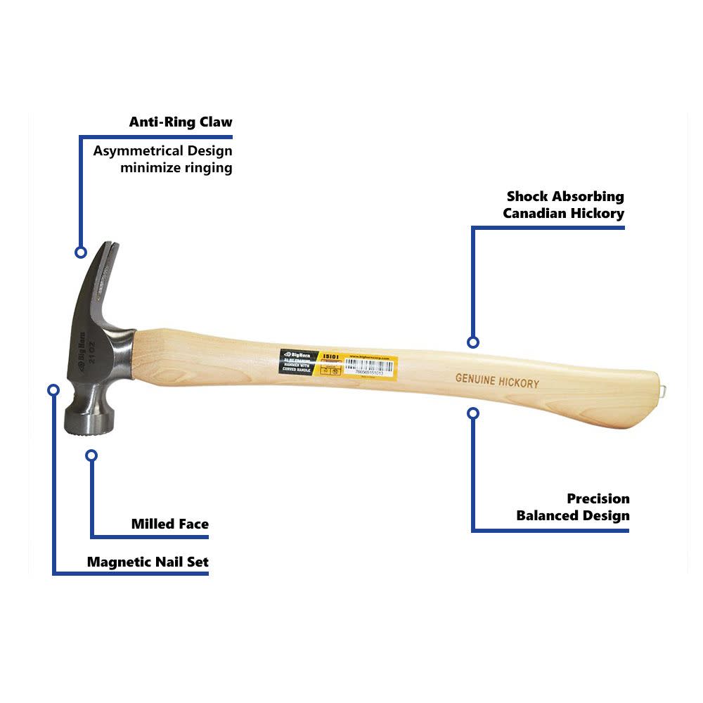 Big Horn Framing Hammer 21oz Curved Handle - Ascmtools