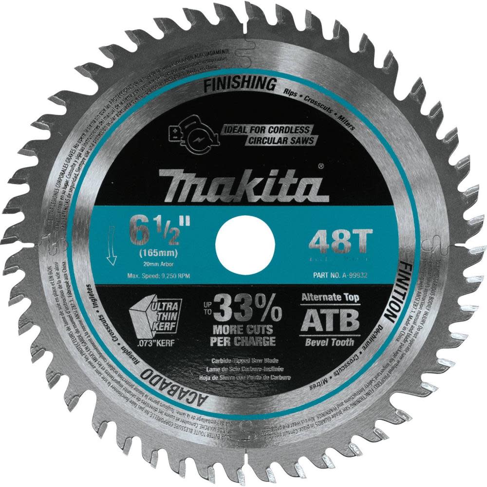 Makita 6-1/2″ 48T Carbide-Tipped Cordless Plunge Saw Blade - Ascmtools
