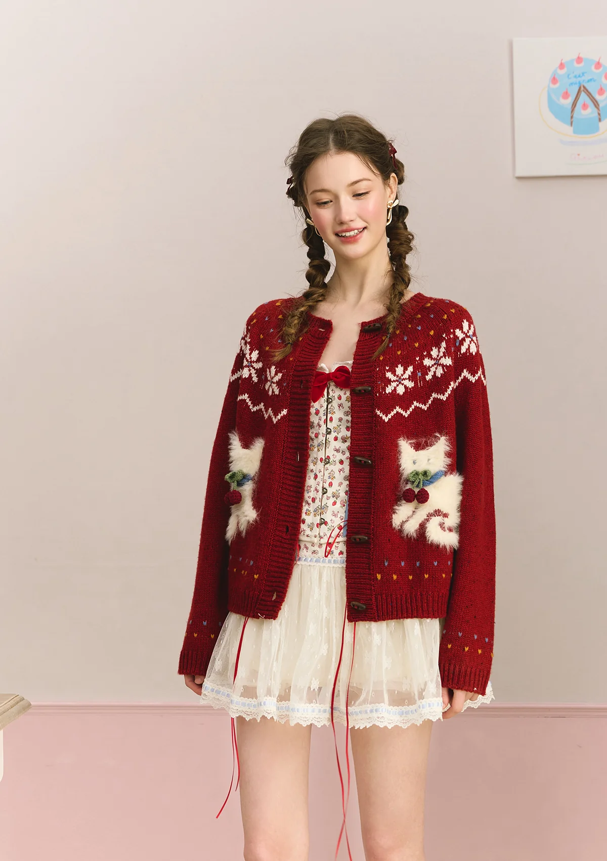 Berry Cream Kitty Knit Cardigan - Ascmtools