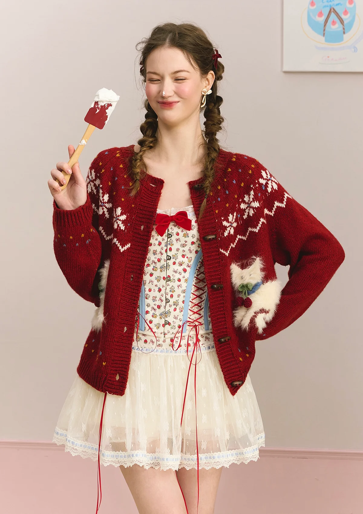 Berry Cream Kitty Knit Cardigan - Ascmtools